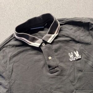 Psycho Bunny Mens Black Pique Polo Shirt Double Logo Size 6 XL
